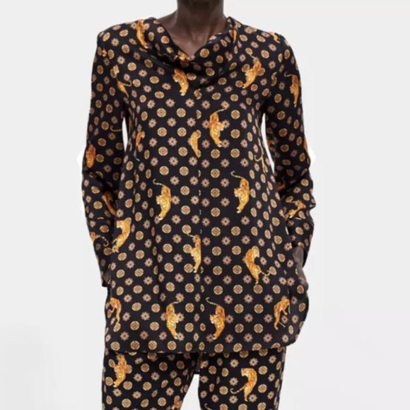 Zara Tiger Print Cowl Neck Blouse - Picture 11 of 12